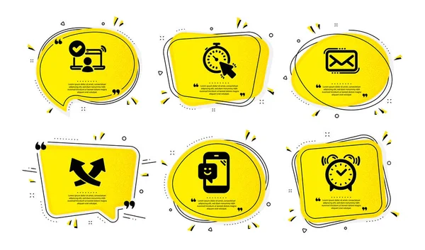 Таймер Доступ Інтернету Піктограми Пошти Messenger Простий Набір Жовті Бульбашки — стоковий вектор