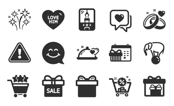 Gift Box Delivery Boxes Romantic Dinner Icons Simple Set Fireworks — Stock Vector