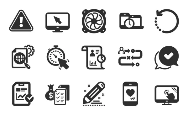 Report Checklist Internet Love Chat Icons Simple Set Computer Fan — Stock Vector