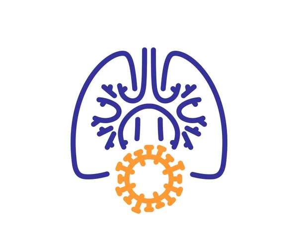 コロナウイルスのラインアイコンと肺 肺炎の兆候だ 呼吸窮迫記号 品質設計要素 ラインスタイルのコロナウイルス肺アイコン 編集可能なストローク ベクトル — ストックベクタ
