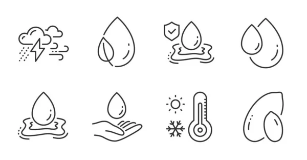 Öltropfen Wetterthermometer Und Wasserpflege Symbole Gesetzt Wasserspritzer Schlechtes Wetter Und — Stockvektor