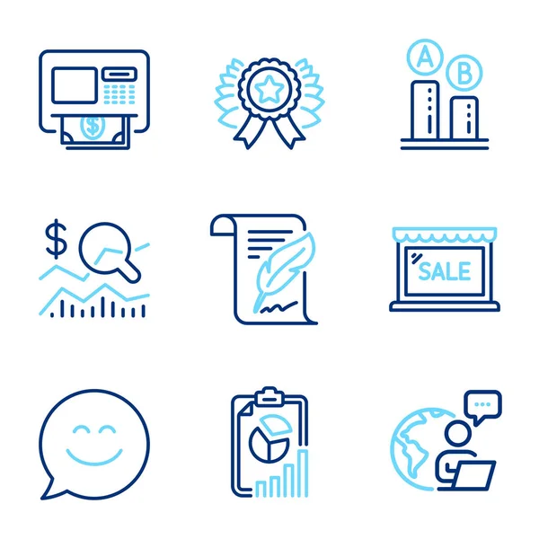 Business Icons Set Included Icon Smile Chat Winner Ribbon Atm Stock Illustration