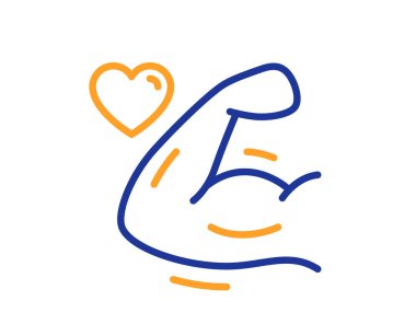 Güçlü kol çizgisi ikonu. Kas gücü işareti. Spor salonu antrenman sembolü. Kalite tasarım elemanı. Çizgi stili güçlü kol ikonu. Düzenlenebilir felç. Vektör