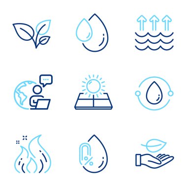 Doğa simgeleri ayarlandı. İkonun içinde alkol yok, buharlaşma yok, iz bırakıyor. Yaprak, güneş enerjisi, yağ damlaları. Soğuk basınçlı yağ, enerji hattı simgeleri. Küresel ısınma, bitki yetiştirme. Vektör