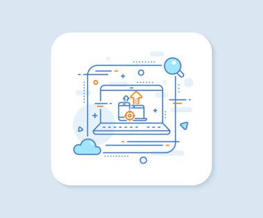 Seo aygıtları satır simgesi. Soyut vektör düğmesi. Ağ hedefleme işareti. Trafik yönetimi sembolü. Seo aygıtları satır simgesi. Laptop konsept rozeti. Vektör