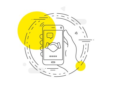 El sıkışma çizgisi simgesi. Cep telefonu vektör düğmesi. El hareketi işareti. İş anlaşması avuç içi sembolü. El sıkışma çizgisi simgesi. Soyut konsept rozet. Vektör