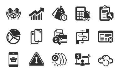 Çevrimiçi alışveriş, Spanner ve Muhasebe raporları basit simgeler. Akıllı telefon, çalışanlar takım çalışması ve akıllı telefon satın alma tabelaları. Pasta grafiği, talep eğrisi ve hedef yol sembolleri. Düz simgeler ayarlandı. Vektör