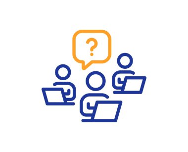 Takım çalışması soru çizgisi simgesi. İmza iste. Dış kaynak destek sembolü. Kalite tasarım elemanı. Satır stili takım çalışması soru simgesi. Düzenlenebilir felç. Vektör