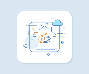 Fasulye sıralı kahve fincanı. Soyut vektör düğmesi. Sıcak kapuçino tabelası. Çay bardağı sembolü. Kahve fincanı çizgisi ikonu. Ev konsepti rozeti. Vektör