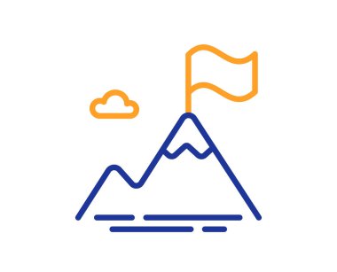 Dağ bayrağı çizgisi ikonu. Hedefe meydan okuma işareti. Liderlik sembolü. Kalite tasarım elemanı. Çizgi tarzı dağ bayrağı ikonu. Düzenlenebilir felç. Vektör