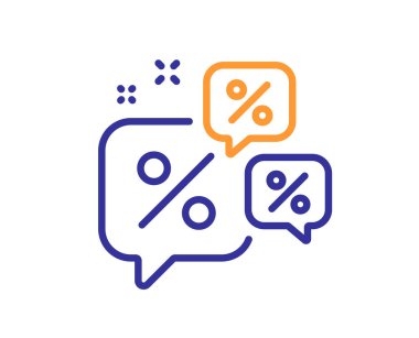 Sohbet baloncukları satır simgesi indirimi. Teklif levhası. Promosyon fiyatı sembolü. Kalite tasarım elemanı. Satır stili sohbet simgesini indirir. Düzenlenebilir felç. Vektör