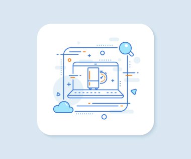 Buzdolabı zaman çizelgesi simgesi. Soyut vektör düğmesi. Buzdolabı zaman tabelası. Dondurucu depolama sembolü. Buzdolabı zaman çizelgesi simgesi. Laptop konsept rozeti. Vektör