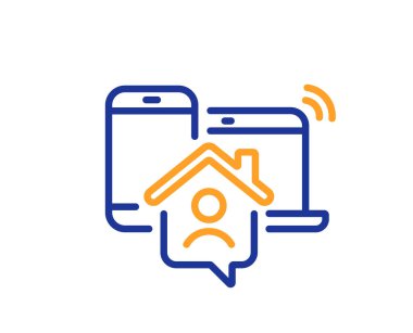 Ev hattı ikonunda çalış. Serbest meslek tabelası. Uzaktan ofis çalışanı sembolü. Kalite tasarım elemanı. Çizgi tarzı ev ikonu. Düzenlenebilir felç. Vektör