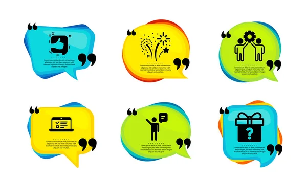 Agent Web Lectures Icons Simple Set Speech Bubble Quotes Fireworks — Stock Vector