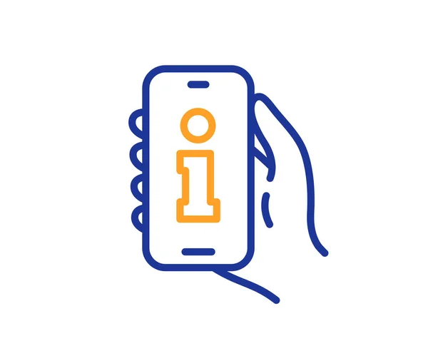 Info App Zeilensymbol Handzeichen Halten Handy Mit Bildschirm Benachrichtigungssymbol Qualitäts — Stockvektor