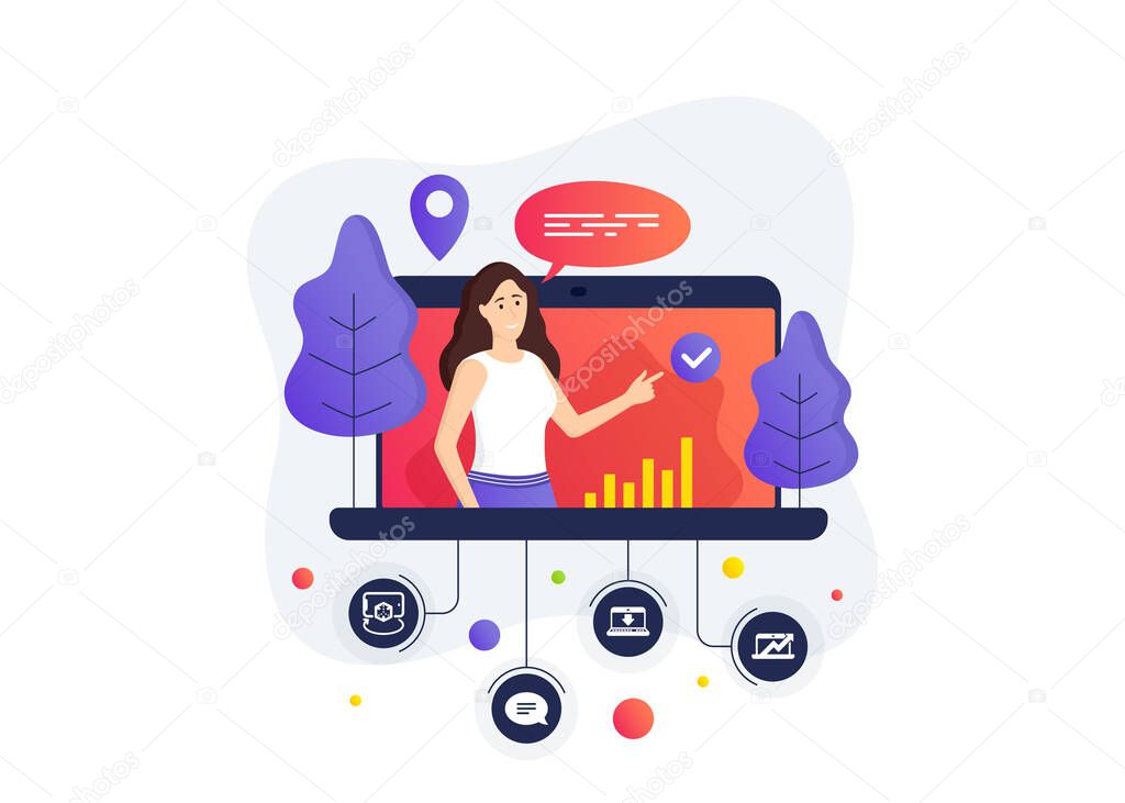 Internet downloading, Augmented reality and Chat icons simple set. Online course banner. Remote education class. Sales diagram sign. Load data, Phone simulation, Speech bubble. Vector