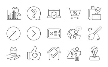 Arama, dizüstü bilgisayar sigortası ve yön çizgisi simgeleri ayarlandı. Bagaj geri alma, yemek kaşığı ve ön tabelalar. Soru işareti, sadakat programı ve özel teklif sembolleri. Satır simgeleri ayarlandı. Vektör
