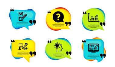 Nokta grafiği, İşaretleme Kutusu ve Avukat simgeleri basit küme. Tırnak içinde konuşma balonu. Fikir, Soru işareti ve Analitik Grafik İşaretleri. Sunum grafiği, anket seçimi, mahkeme yargıcı. Vektör