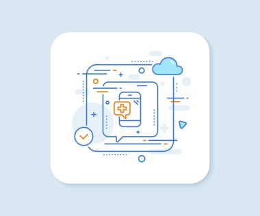 Tıp telefon hattı ikonu. Soyut vektör düğmesi. Taşınabilir tıbbi yardım işareti. Tıbbi telefon hattı ikonu. Konuşma balonu konsepti. Vektör