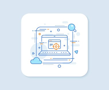 Seo çizgi simgesi. Soyut vektör düğmesi. Ağ hedefleme işareti. Trafik yönetimi sembolü. Seo hedef çizgisi simgesi. Laptop konsept rozeti. Vektör