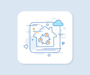 Takım çalışması simgesi. Soyut vektör düğmesi. İş semineri tabelası. İş görüşmesi sembolü. Takım çalışması simgesi. Ev konsepti rozeti. Vektör