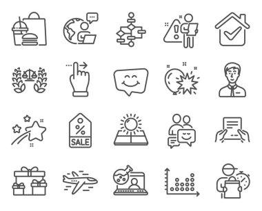 İş simgeleri ayarlandı. Balon dartı, dosya ve iletişim işaretleri olarak simge içeriyor. İş adamı, uçak, güneş enerjisi sembolleri. Dokunmatik ekran jesti, çevrimiçi kimya, gülümseme sohbeti. Vektör