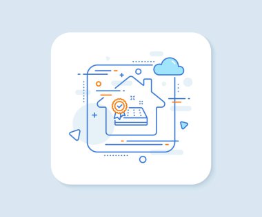 Yatak garantisi çizgi simgesi. Soyut vektör düğmesi. Ortopedi işaretini test ettim. Nefes alınabilir uyku yatağı sembolü. Yatak garantisi çizgi simgesi. Ev konsepti rozeti. Vektör