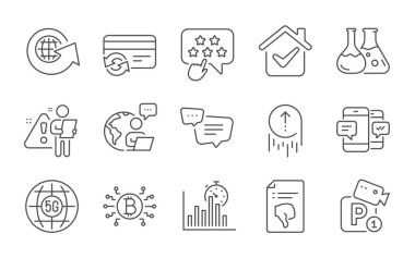 Yukarı kaydırın, park güvenliği ve başparmak çizgisi simgeleri ayarlandı. Kıdemli yıldız, dünya küresi ve Bitcoin sistem işaretleri. Akıllı telefon mesajları, zamanlayıcı ve 5G internet sembolleri. Satır simgeleri ayarlandı. Vektör