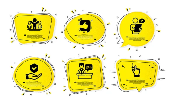 Insurance Hand Customer Survey Reception Desk Icons Simple Set Yellow — Stock Vector