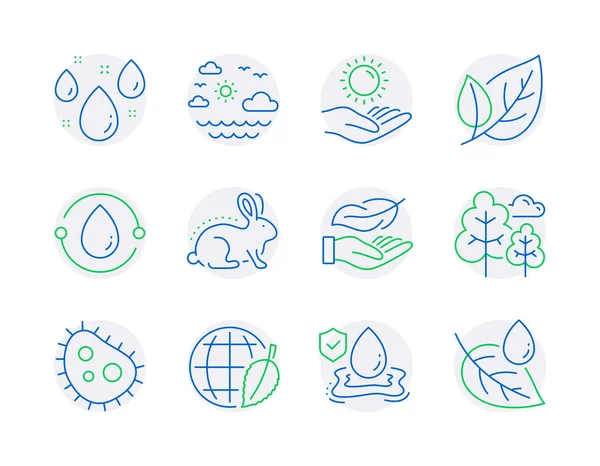 Conjunto Iconos Naturaleza Icono Incluido Como Aceite Prensado Frío Bacterias — Vector de stock