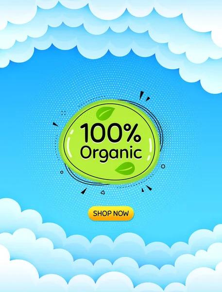 Organic Food Banner Cloud Sky Background Offer Message Nature Bio — Stock Vector