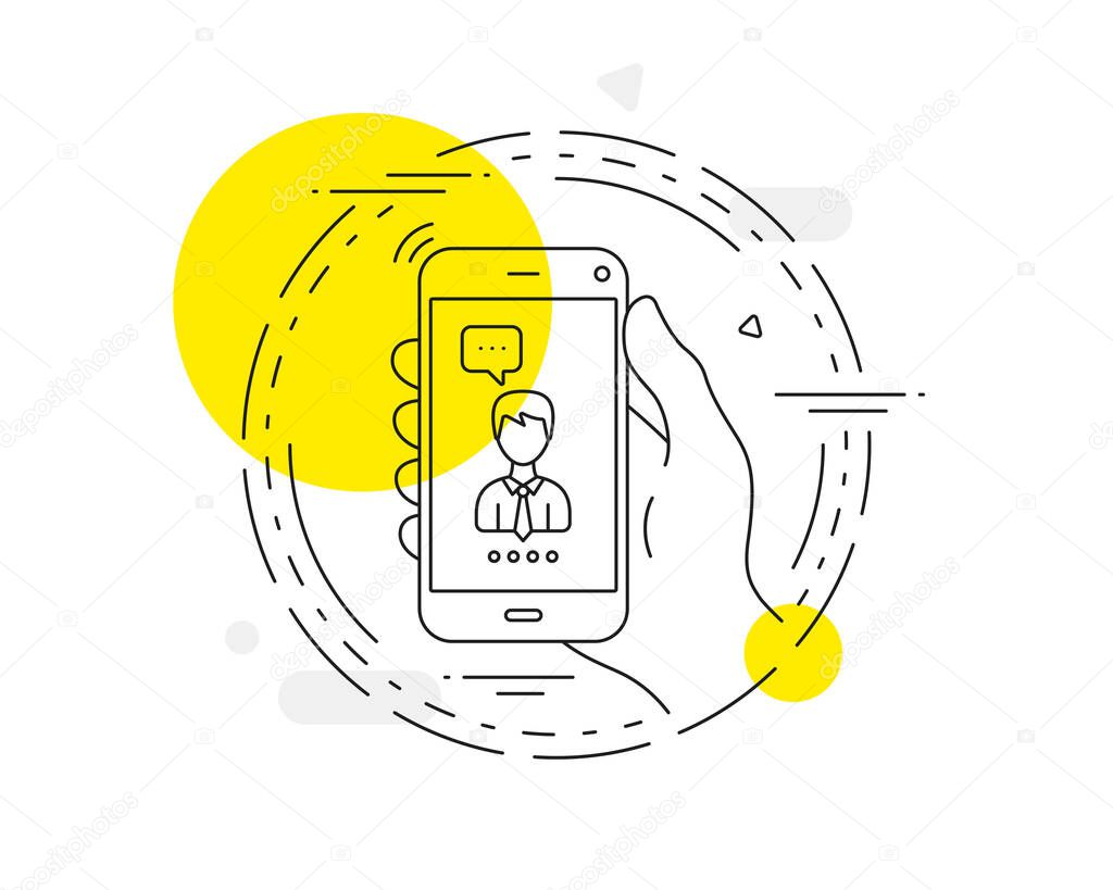 Male User line icon. Mobile phone vector button. Profile Avatar sign. Businessman Person silhouette symbol. Businessman line icon. Abstract concept badge. Vector