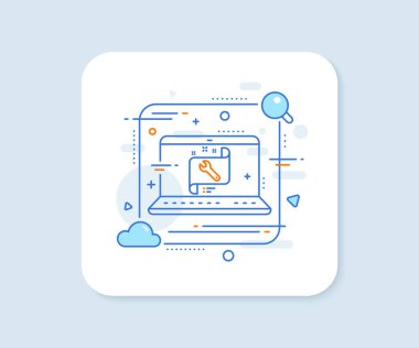 Anahtar araç çizgisi simgesi. Soyut vektör düğmesi. Tamirat planı tabelası. Enstrüman sembolünü düzelt. Anahtar çizgisi simgesi. Laptop konsept rozeti. Vektör