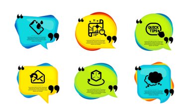 Akıllı telefon su geçirmez, hızlı ipuçları ve artırılmış gerçeklik simgeleri basit set. Tırnak içinde konuşma balonu. E- posta, arama haritası ve konuşma baloncuğu işaretleri gönder. Telefon, yararlı numaralar, sanal gerçeklik. Vektör