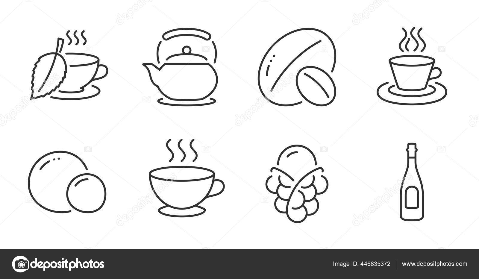 Bule Sorvete Xícaras Café Linha Ícones Set Champanhe Chávena Chá Vetor de  ©Blankstock 446835372, image size:1600x932