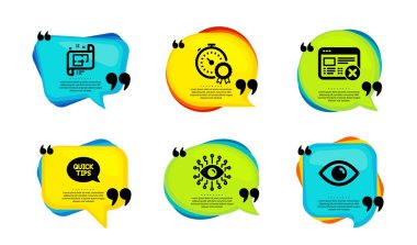 Mimari plan, en iyi sonuç ve Hızlı Başlangıç rehber simgeleri basit set. Tırnak içinde konuşma balonu. Yapay zeka, ağ reddi ve göz işaretleri. Vektör
