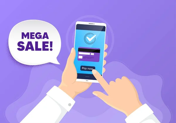 Mega Uitverkoop Betaal Kaart Vanaf Telefoon Speciale Aanbieding Prijs Teken — Stockvector