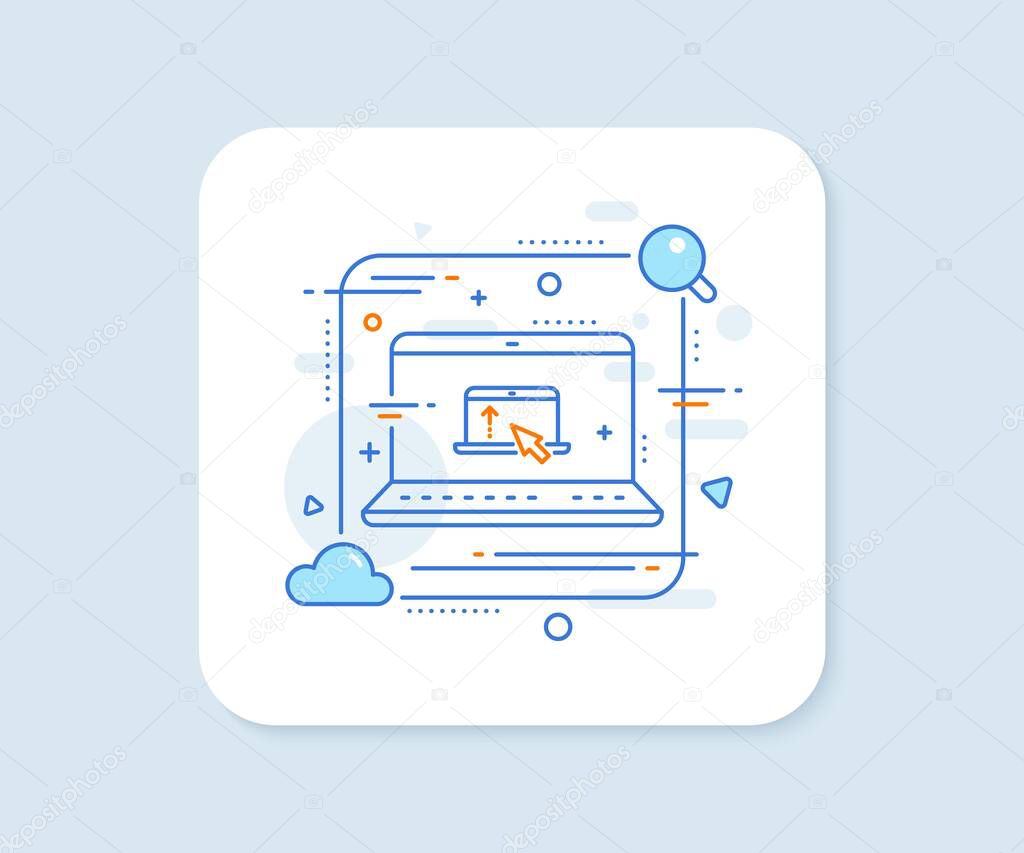 Swipe up laptop line icon. Abstract vector button. Scrolling arrow sign. Landing page scroll symbol. Swipe up line icon. Laptop concept badge. Vector