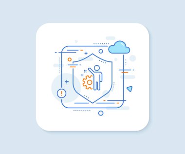 Çalışan satırı simgesi. Soyut vektör düğmesi. İşletme yönetim tabelası. İş ya da vites sembolü. Çalışan satırı simgesi. Kalkan konseptini koru. Vektör