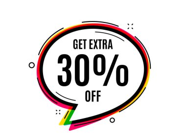 Satıştan% 30 indirim al. Konuşma balonu taşıyıcı pankartı. İndirimli fiyat tabelası. Özel teklif sembolü. Yüzde 30 tasarruf ederiz. Düşünce ya da diyalog balonu şeklinde. Vektör