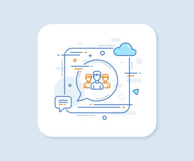 Grup çizgisi simgesi. Soyut kare vektör düğmesi. Kullanıcılar ya da takım çalışması işareti. Erkek silueti sembolü. Grup çizgisi simgesi. Konuşma balonu konsepti. Vektör