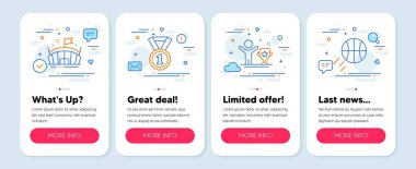 Kazanan Kupa, Arena, En İyi Rütbe Sembolleri gibi spor simgeleri. Mobil ekran modelleme pankartları. Basketbol sahası ikonları. Şampiyon, Spor Stadyumu, başarı madalyası. Spor topu. Kazanan kupa ikonları. Vektör