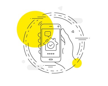 Ev güvenlik hattı ikonu. Cep telefonu vektör düğmesi. Akıllı ev işareti. Özel koruma sembolü. Ev güvenlik hattı ikonu. Soyut konsept rozet. Vektör