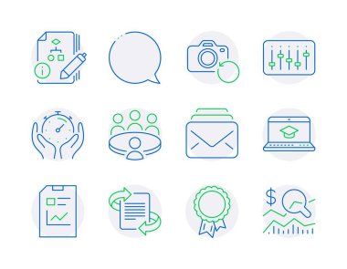 Eğitim simgeleri ayarlandı. E- posta olarak simge, web sitesi eğitimi, zamanlayıcı imzaları dahil. Kurtarma fotoğrafı, Algoritma, Başarı sembolleri. DJ denetçisi, rapor belgesi, toplantı. Pazarlama, konuşma balonu. Vektör
