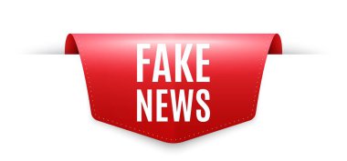 Sahte haber sembolü. Kurdele etiketi. Medya gazetesi yazısı. Günlük bilgiler. Bilgi grafikleri fiyat etiketi pankartı. Sahte haber rozeti şekli. Web sitesi kurdele etiketi afişi. Vektör