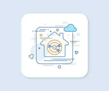 Hedef çizgi simgesi. Soyut vektör düğmesi. Pazarlama hedefleme stratejisi sembolü. Ok işaretleriyle nişan al. Hedef çizgisi simgesi. Ev konsepti rozeti. Vektör