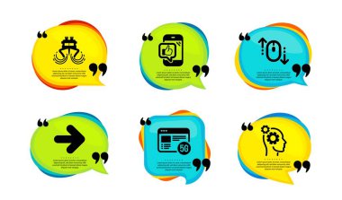 Mobil gibi, Gemi ve Sonraki simgeleri basit bir set. Tırnak içinde konuşma balonu. Aşağı in, 5 gramlık internet ve düşünce tabelaları. Telefon tamam, nakliye teknesi, ileri. Vektör