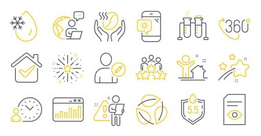 Donmuş su, Ph nötr, View belge sembolleri gibi bir dizi iş simgesi. 360 derece, kahve, havai fişek patlama işaretleri. İş toplantısı, Yapraklar, Kimya deney şişesi. Kullanıcıyı düzenle. Vektör