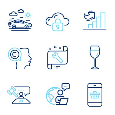 İş simgeleri ayarlandı. Bulut koruması, şarap kadehi, araba tabelası gibi ikonlar da var. Akıllı telefonlar, Spanner, yazar sembolleri. Yargıç çekiç, çizelge çizelgesi simgeleri. Satır simgeleri ayarlandı. Vektör