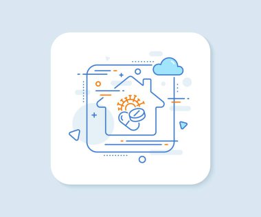 Coronavirus hapları çizgisi ikonu. Soyut vektör düğmesi. Covid-19 virüs aşısı işareti. Corona virüsü sembolü. Coronavirus hapları çizgisi ikonu. Ev konsepti rozeti. Vektör